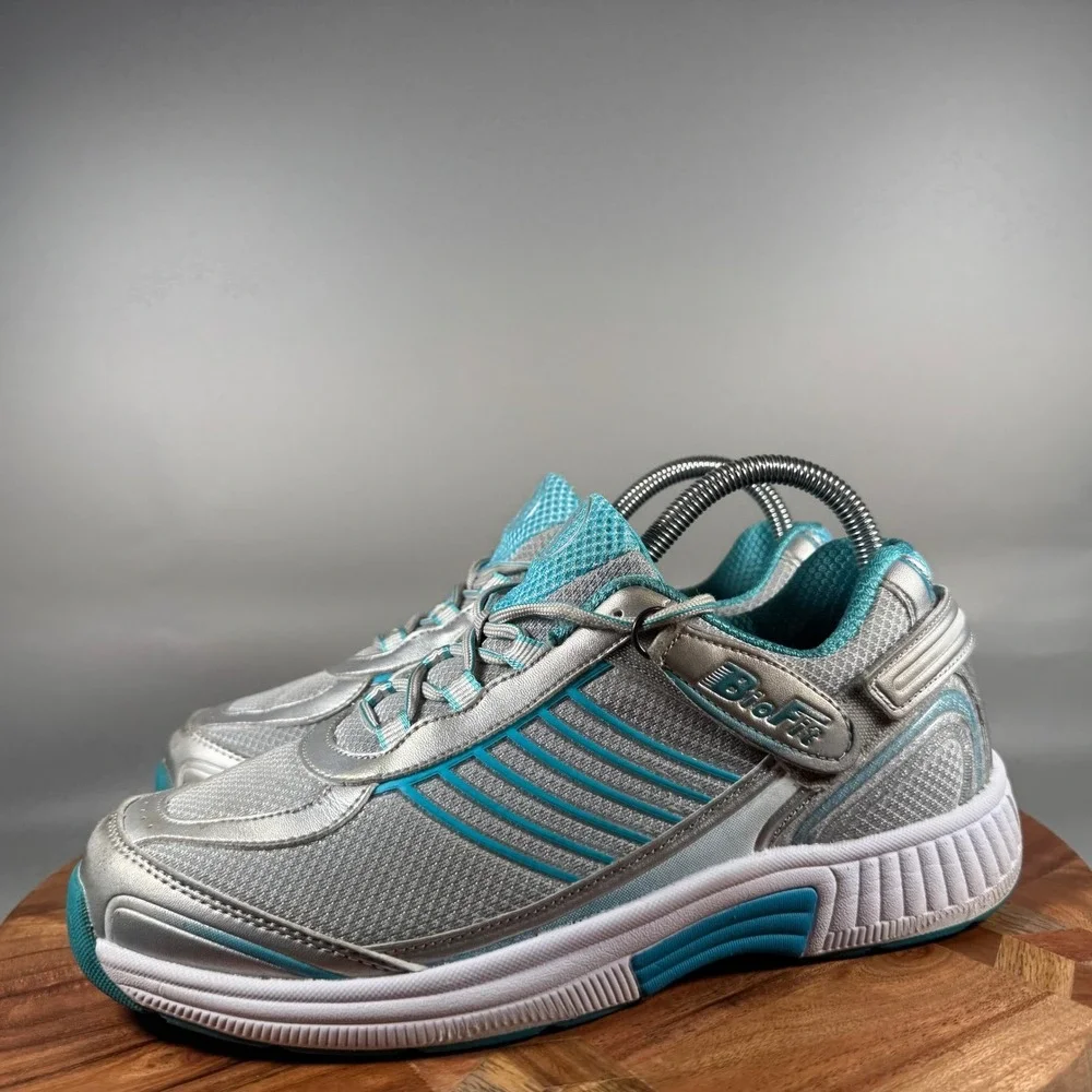 Orthofeet BioFit 975 Women Silver Teal Orthopedic Walking Shoes Size 8.5 B
